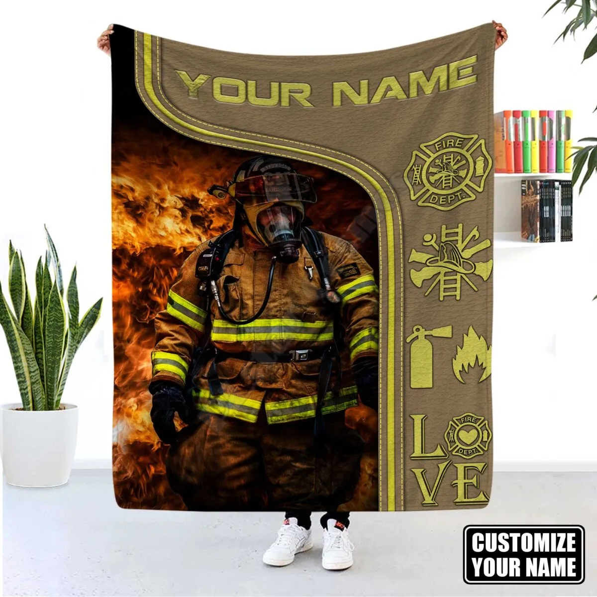 Customized You Name Love Firefighter Flannel Blanket Full Overprinted Blanket Kids Adult Soft Bed Cover Sheet Plush Blanket