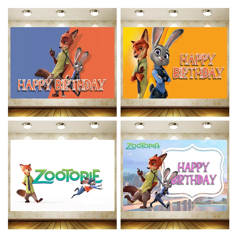 Zootopia sfondo bambini compleanno forniture ragazza principessa festa Banner Kid Cartoon decorazione sfondo fotografia