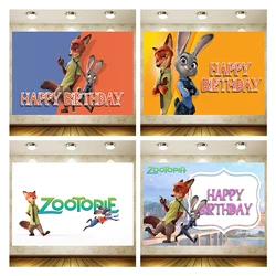 Zootopia sfondo bambini compleanno forniture ragazza principessa festa Banner Kid Cartoon decorazione sfondo fotografia