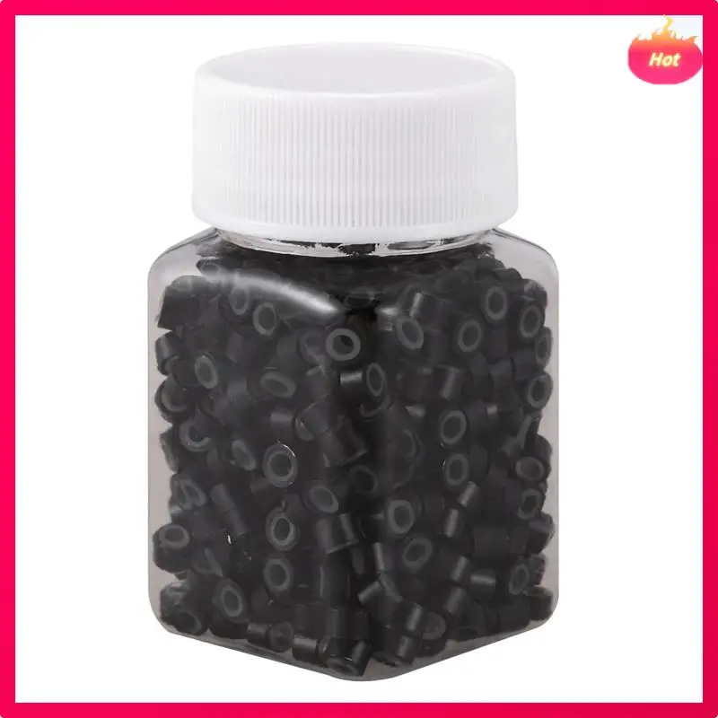 AD-2000 قطعة أسود 5 مللي متر حلقات صغيرة مبطنة بالسيليكون خرز لتركيب وصلات الشعر والريش