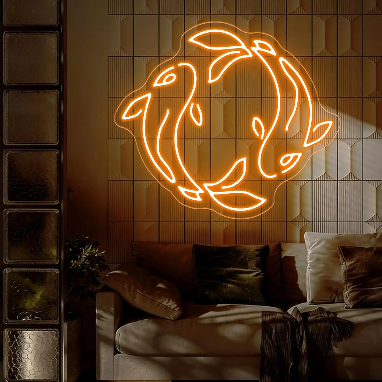 Double Koi Fish LED Neon Sign USB Wall Neon Light Yin Yang Style Fish Wall Art for Bedroom Asian Home Decor Birthday Gift Lamp