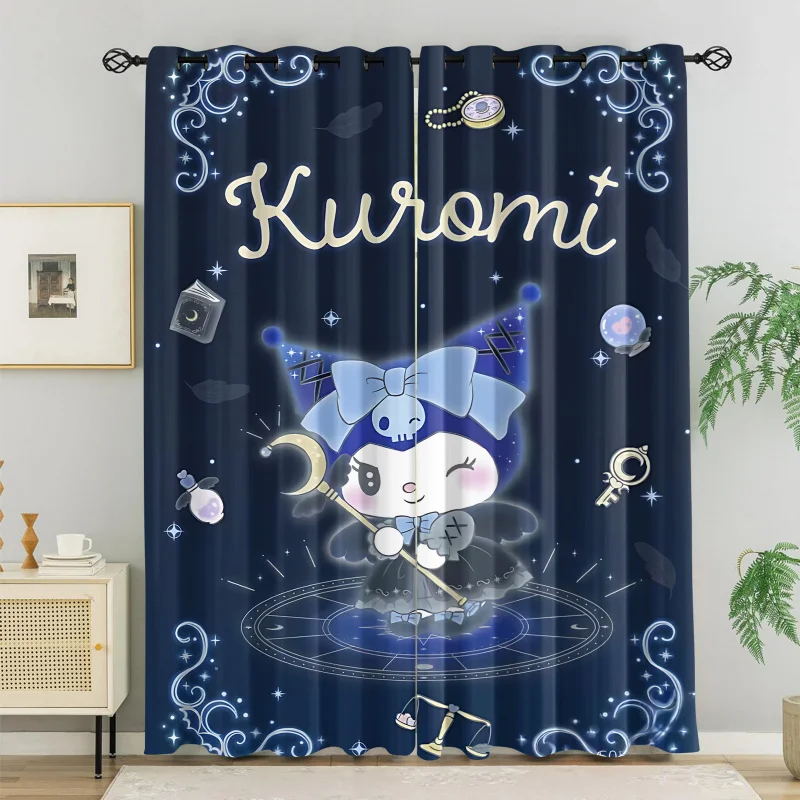 Hello Kitty Blackout Curtains Purple Plaid Print 2 Panels Grommet Thermal Insulated Polyester For Kids Bedroom Living Room Decor