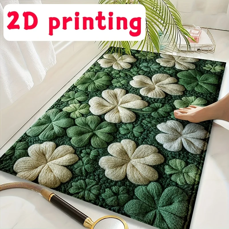 VIKAMASoft green clover-shaped bathroom anti-slip mat, bathroom floor mat, indoor home decoration for spring and summer, and Mot