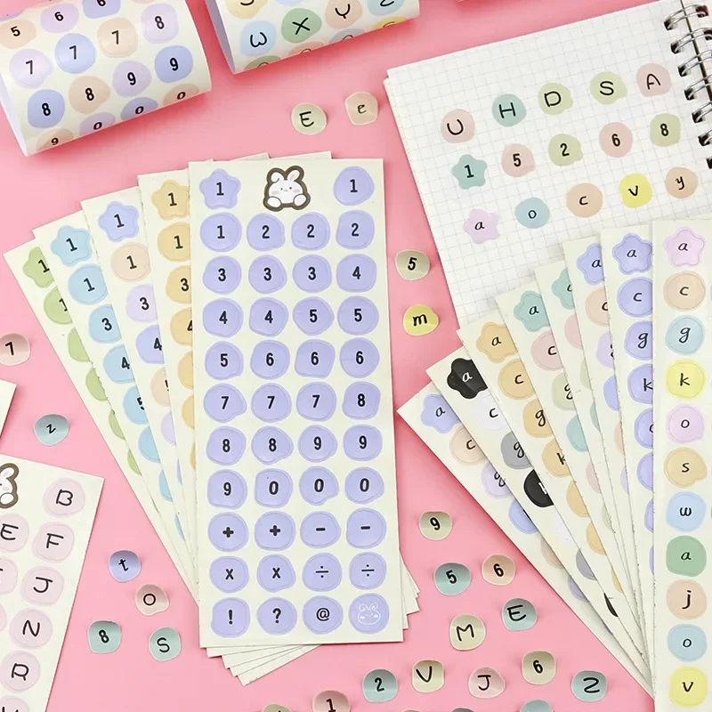 12pcs/set Simplicity Cute Number Letter Sticker for Kids Candy Color Number Label Scrapbook Journaling Sticker Student Supplies