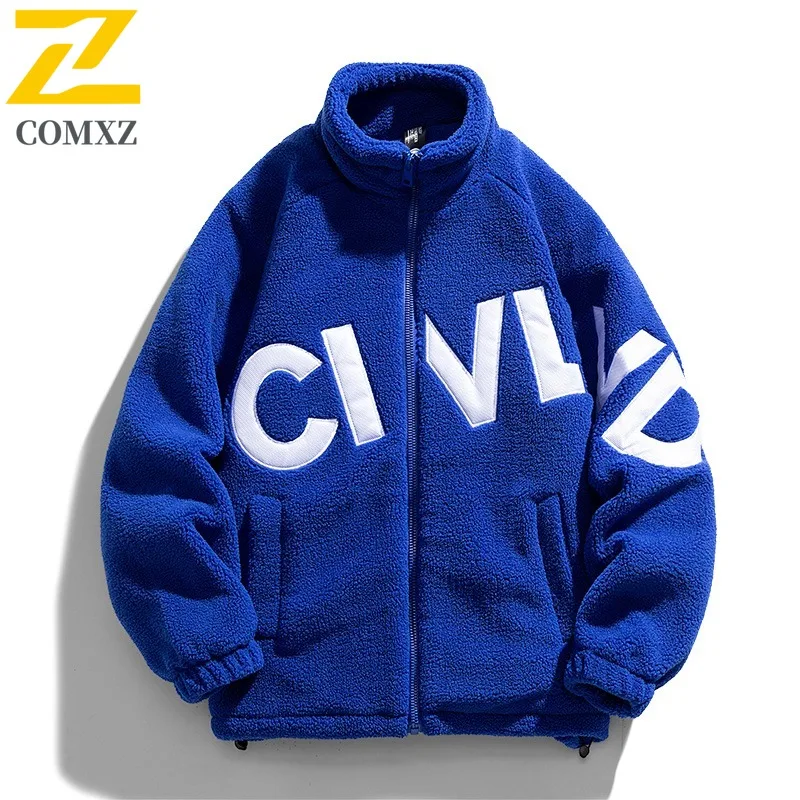 

COMXZ Мужская куртка премиум-класса с воротником-стойкой в корейском стиле, модная удобная ветровка с буквенным дизайном, ветрозащитное осенне-зимнее пальто