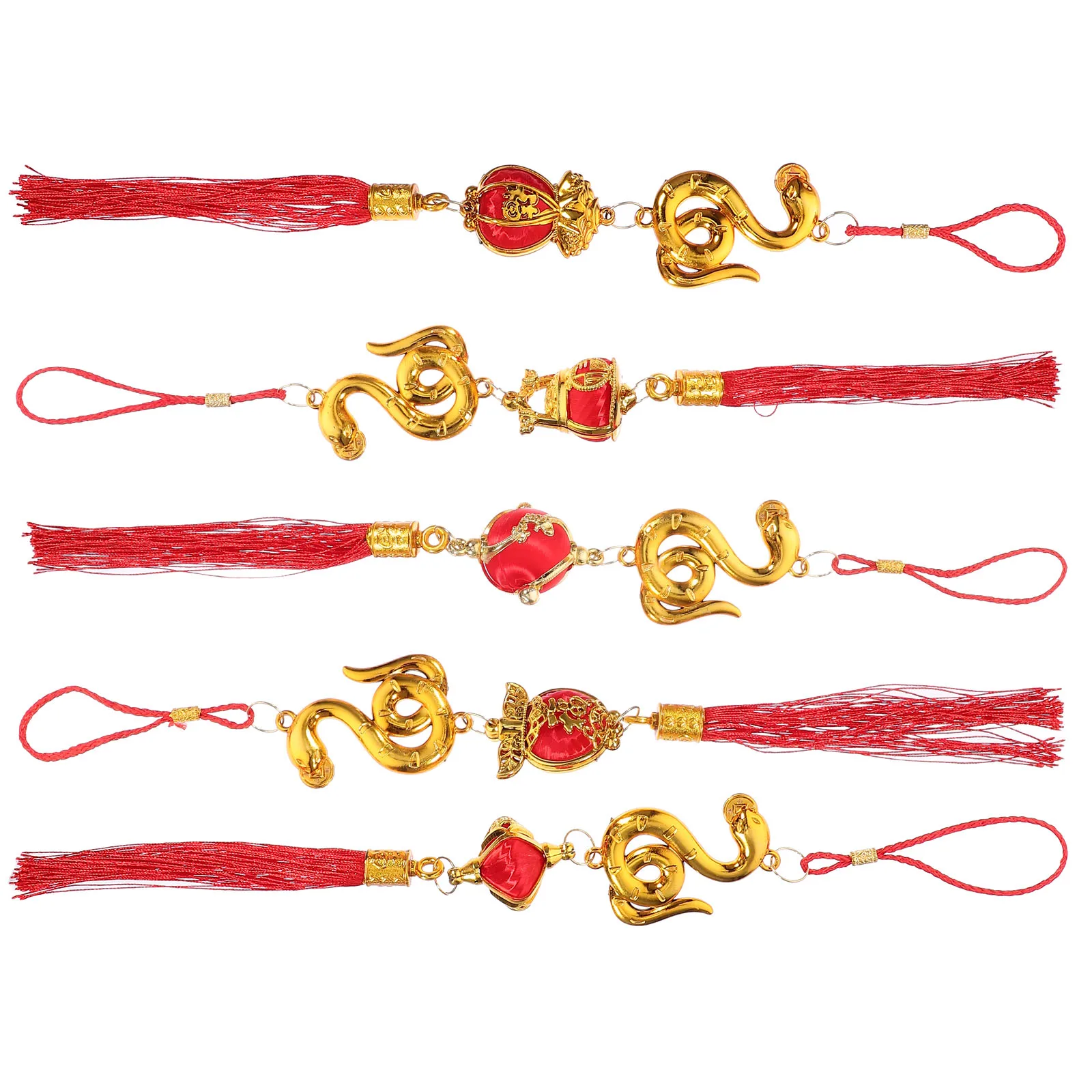 

5pcs Chinese Snake Ornament 2025 Lucky Pendant Red Tassel Feng Shui Hanging Decor Year Of The Snake Good Car Home Wall