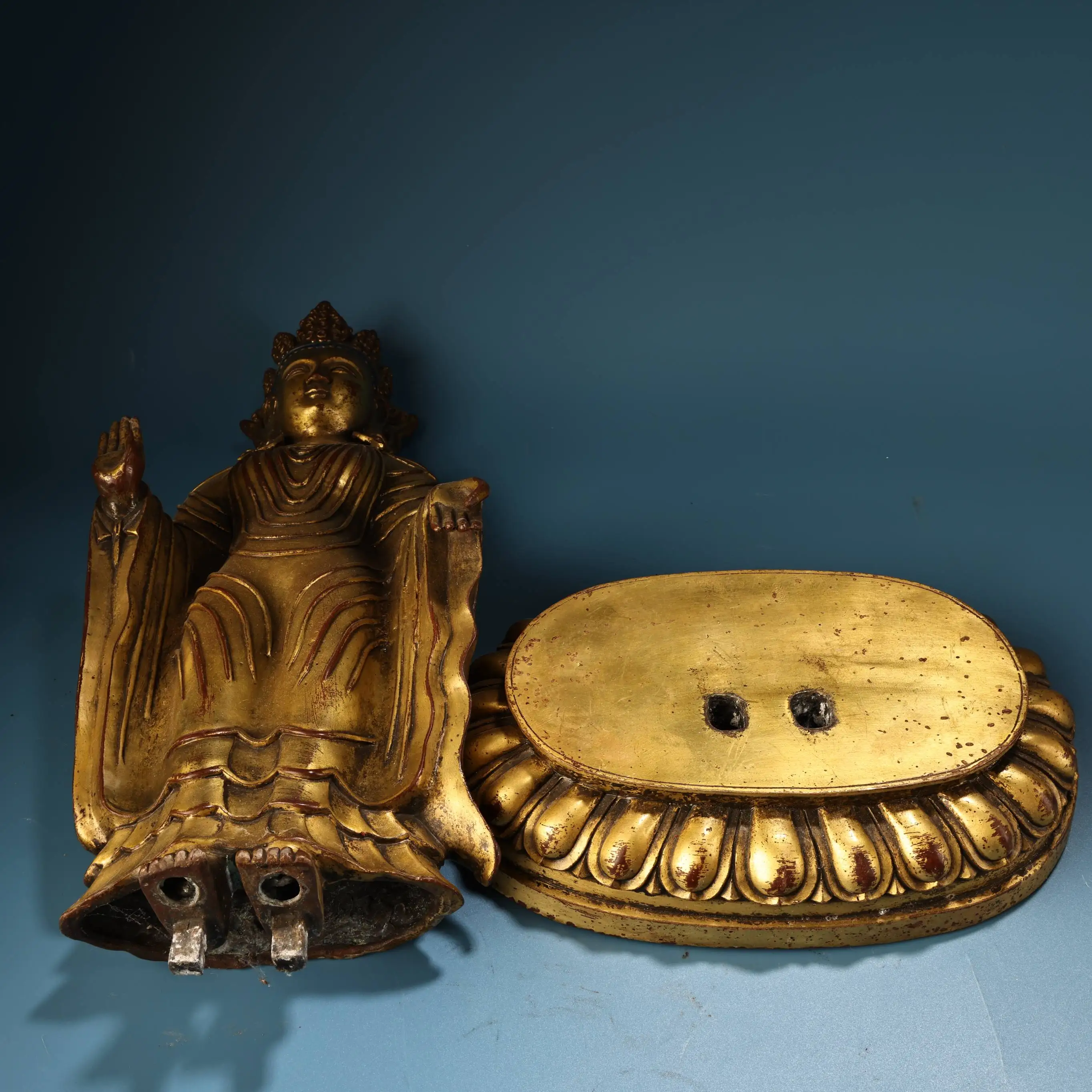 

19"Old Xizang Folk Collection Old Purple Bronze Gilded High Relief Nanwu Zhantan Merit Buddha Shakyamuni Buddha Worship Hall