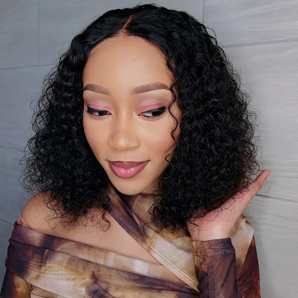 

4x4 Deep Wave Bob Wig 180% Density Brazilian Human Hair Pre-Plucked Lace Closure Natural Black Ready to Wear Beginner Friendly