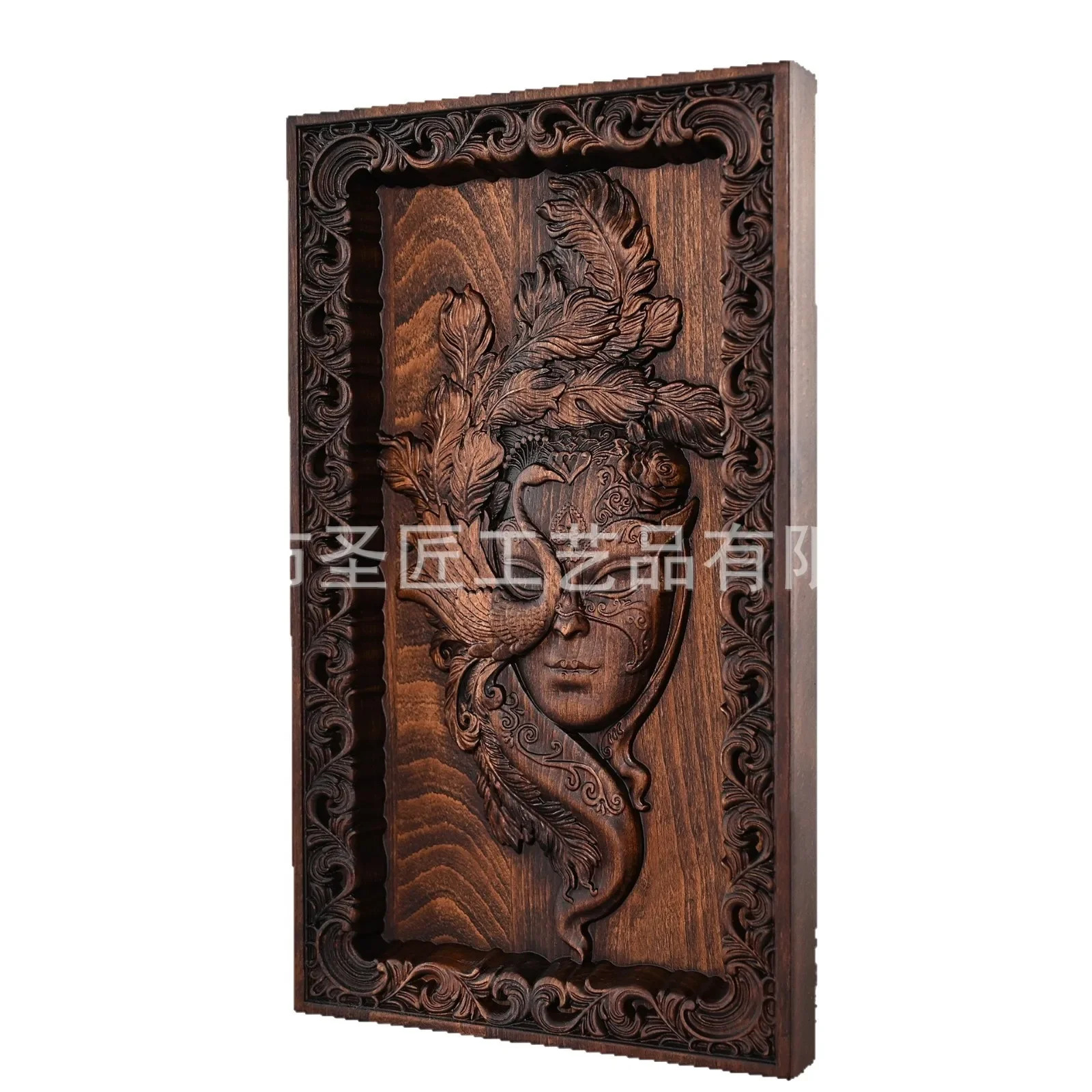 European and American Retro Style Peacock Mask Solid Wood Carving Crafts Creative Pendant European Home Decoration Suitable for