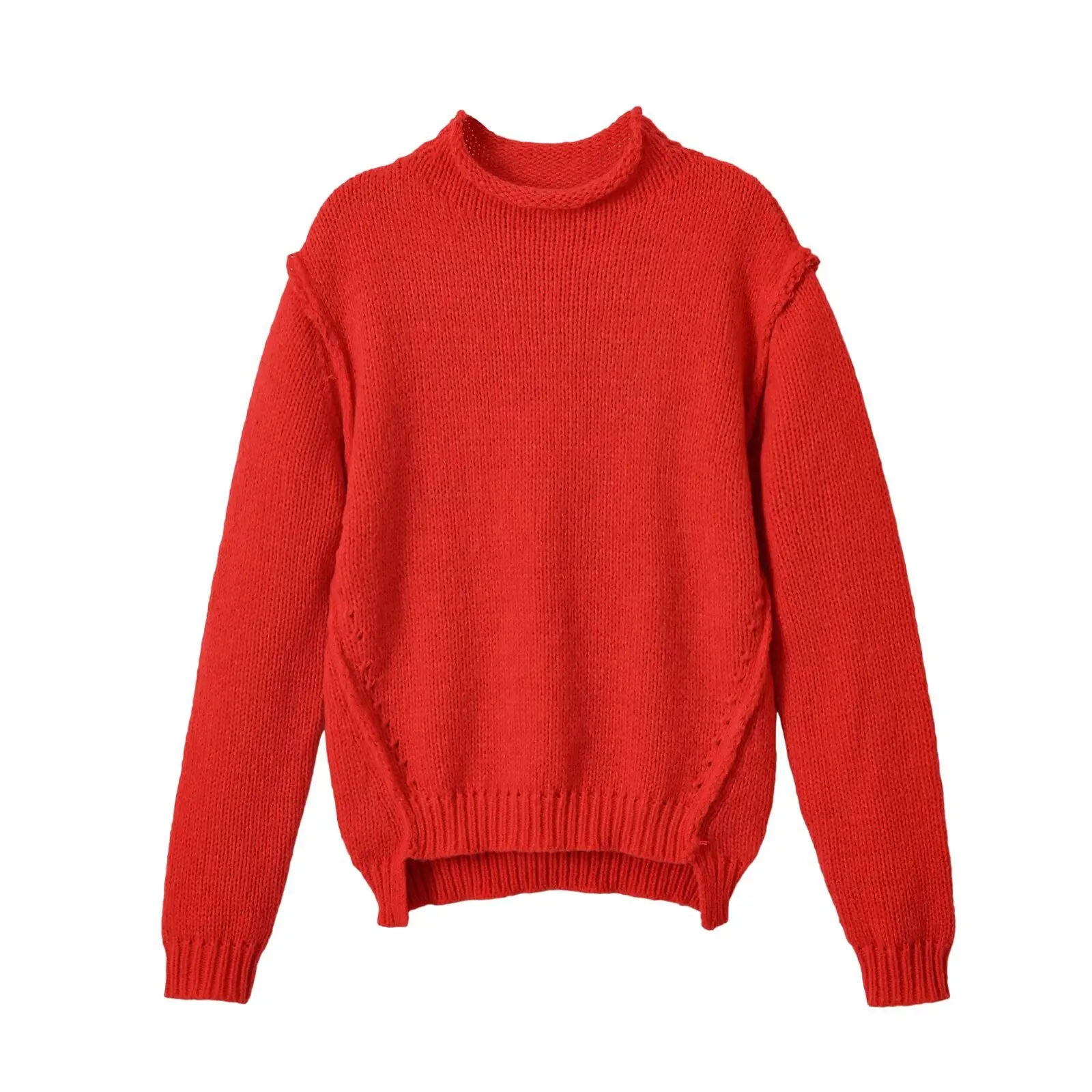 Asymmetric Half Neck Ribbed Knit Women's Long Sleeve Top Loose Soft Casual Daily Commute Autumn Winter Pullover Sweater