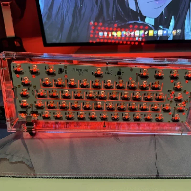 DH60 Mechanical Keyboard Case Custom Ransparent Color Semi Transparent Acrylic Shell for Wooting 60he+diy Mechanical Keyboard
