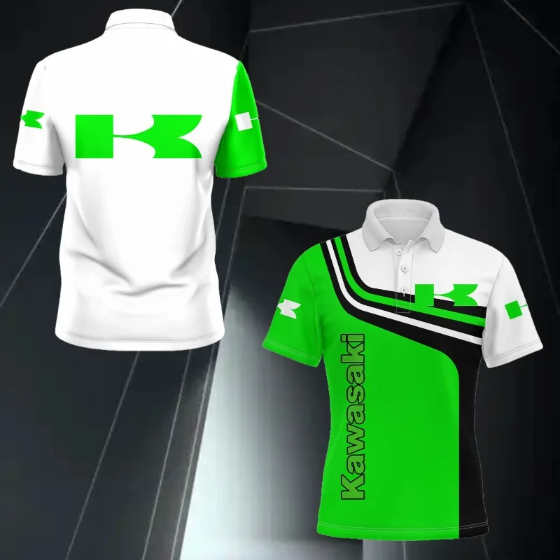 

MOTO-Summer New Men's 3D Printed Kawasaki Motorcycle Polo Shirt Men Street Casual Sports Fashion Button Polo Shirt