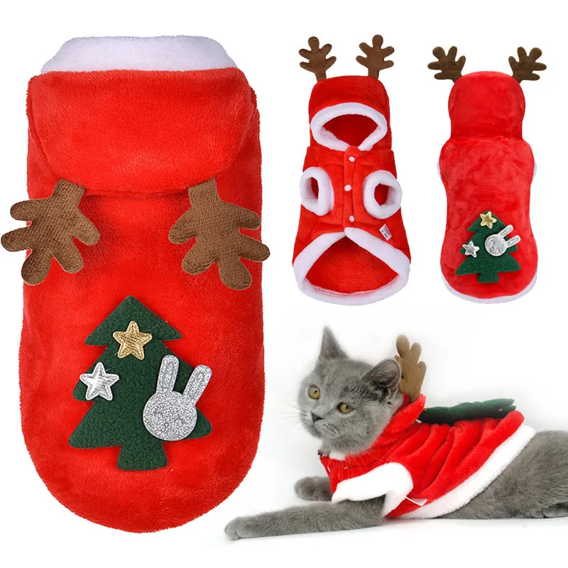 Pet Cats Dogs Christmas Clothes Winter Chihuahua Pug Costume Flannel Warm Festive Coat Puppy Accessories Pet Clothing Gift