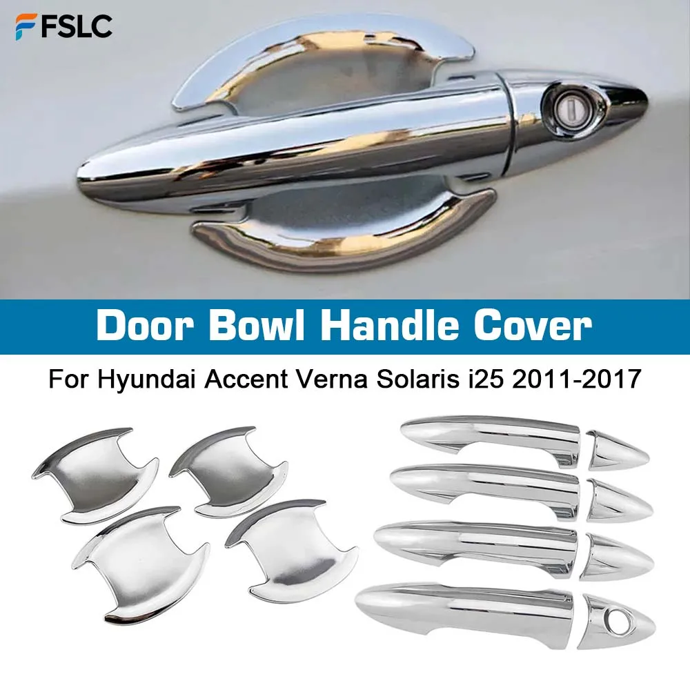 ⭐Genuine⭐ Car Upgrade Decoration Chrome Silver Door Bowl Handle Cover For Hyundai Accent Verna Solaris i25 2011-2017 Accessories