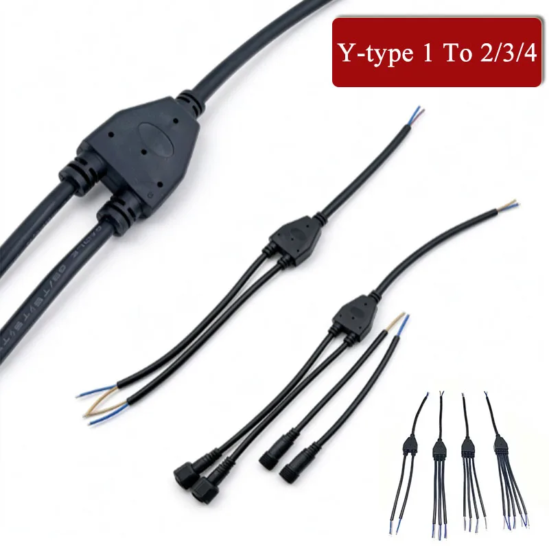 Outdoor Y-type 1 To 2/3/4 Waterproof Connector 2pin 3/4pin LED Street Light Cable 0.3/0.5/0.75 Square Male Female Extension Line