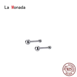 La Monada Round Ball Women Stud Earrings Silver 925 Small 925 Sterling Silver Earrings Piercing Nut Women Silver Earrings 925