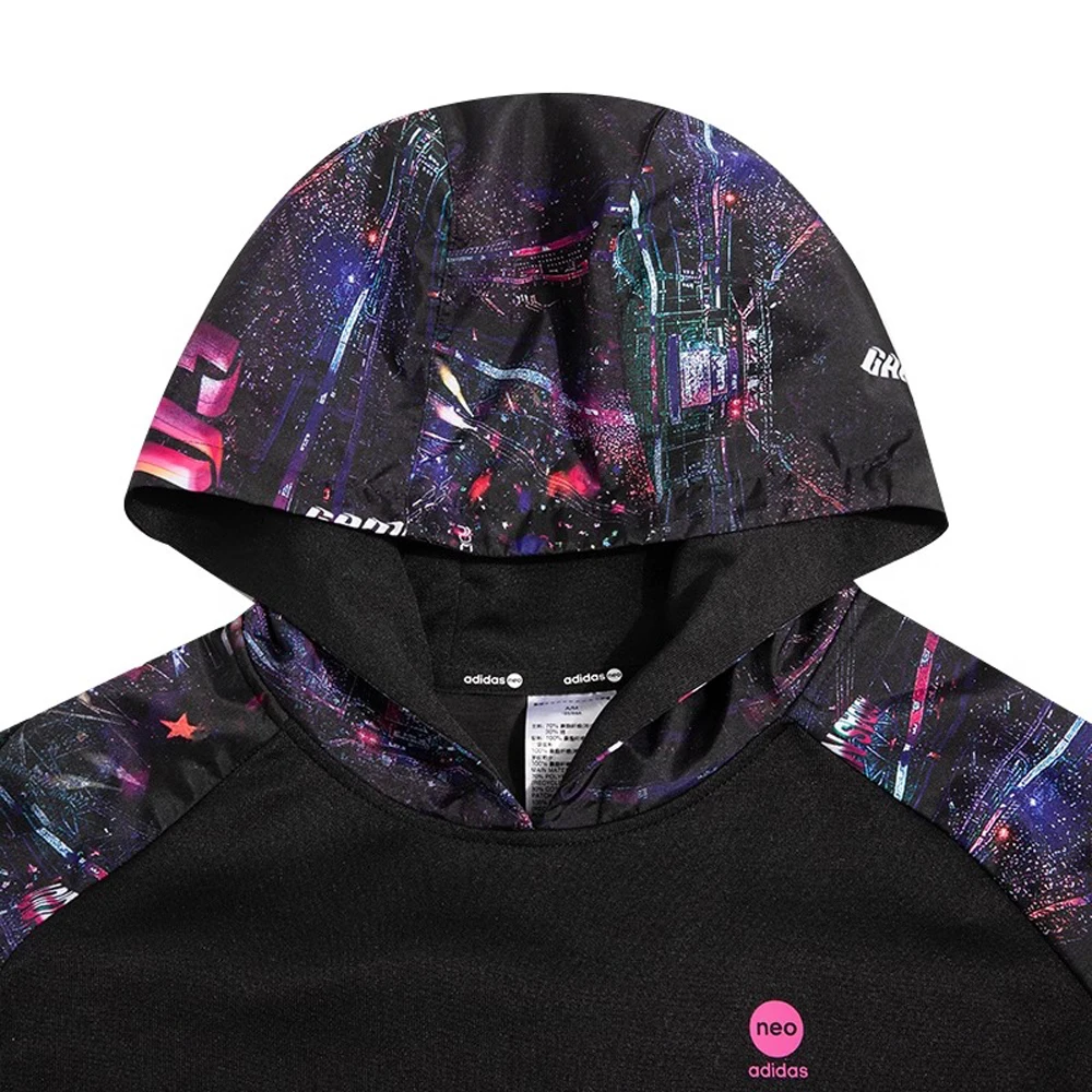 Adidas Originals Line Stylish Black Hooded Sweatshirt Unique Panel Design Short Length For Daily Trendy Outfits