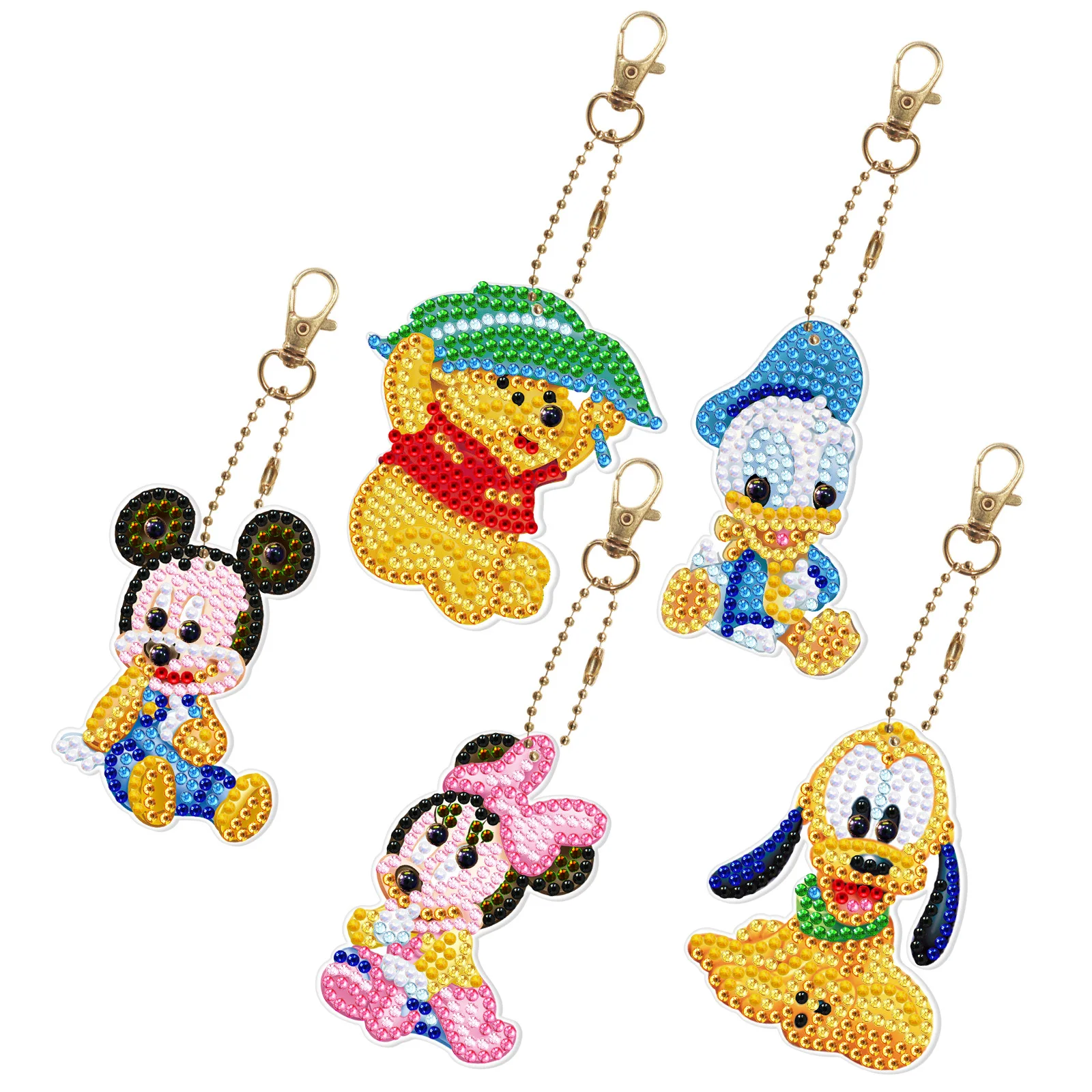 

Mickey Minnie Donald Duck DIY 5-8Pcs Cartoon Diamond Painting Keychain Kids Birthday Gift Cartoon Bag Pendant Souvenirs
