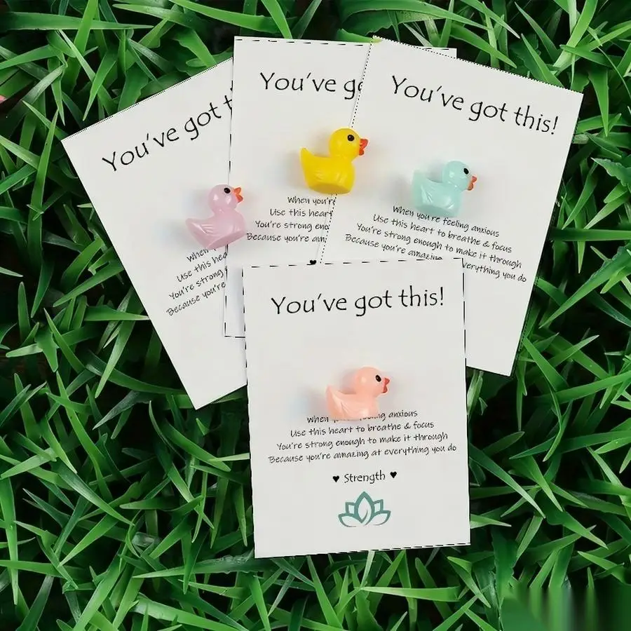 1/5/10/20/50/100pcs  Lucky Duck Pocket Hugs - Fantasy Theme Resin Charms with Inspirational Messages, Assorted Colors, Includes