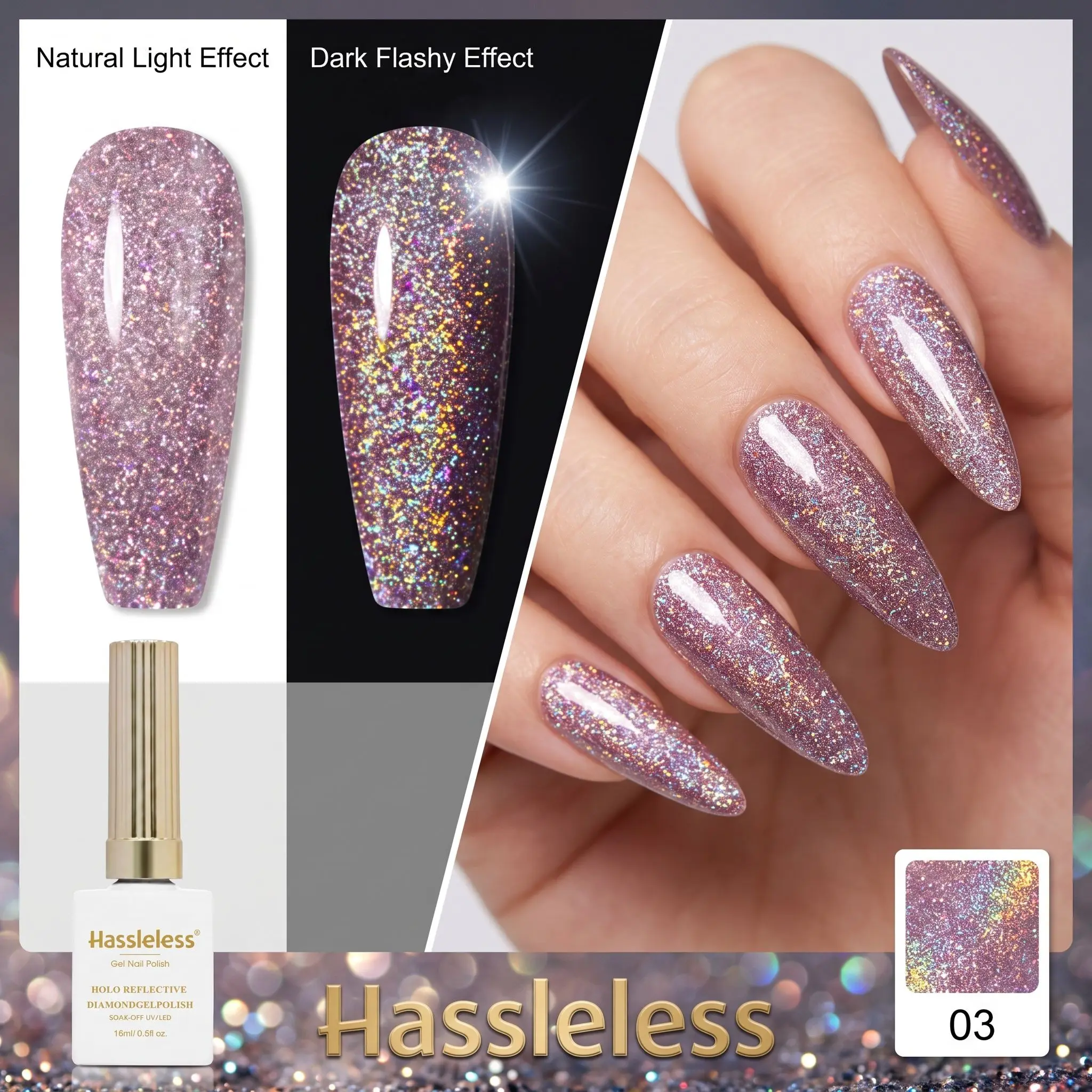 Hassleless Glitter Nail Polish 0.5 oz Removable Nail Gel Salon-Grade Women's Nail Tools Fashionable Colorful Nail Art Luxurious Nail Designs