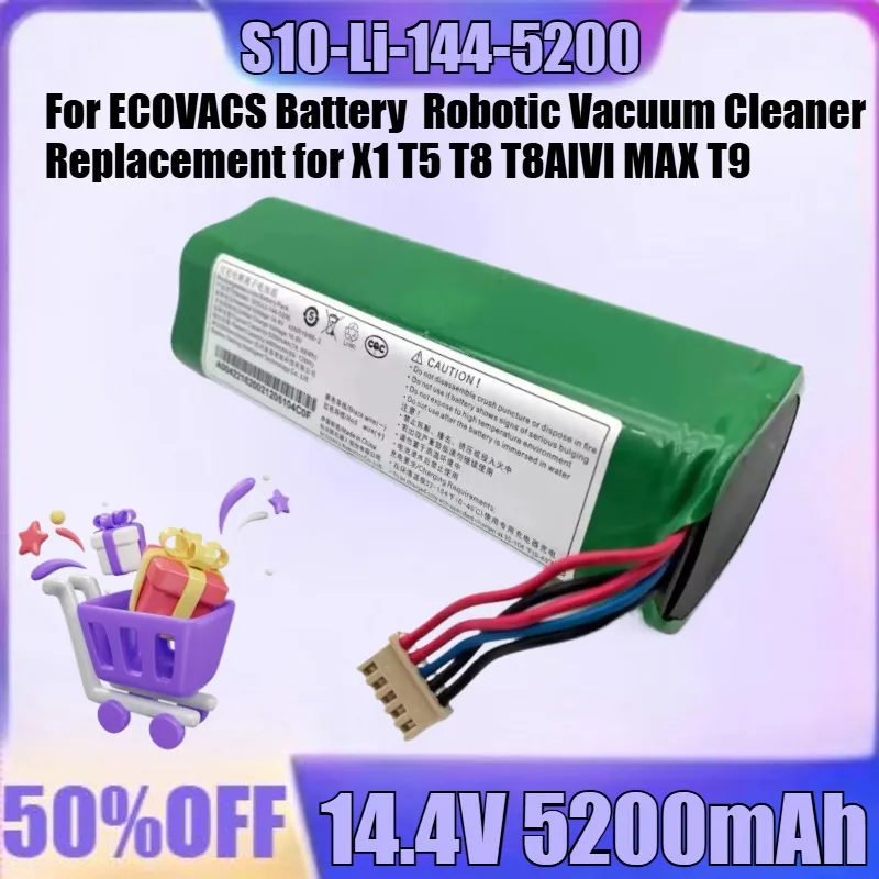 

New For ECOVACS Battery S10-LI-144-5200 5200mAh Robotic Vacuum Cleaner Replacement for X1 T5 T8 T8AIVI MAX T9