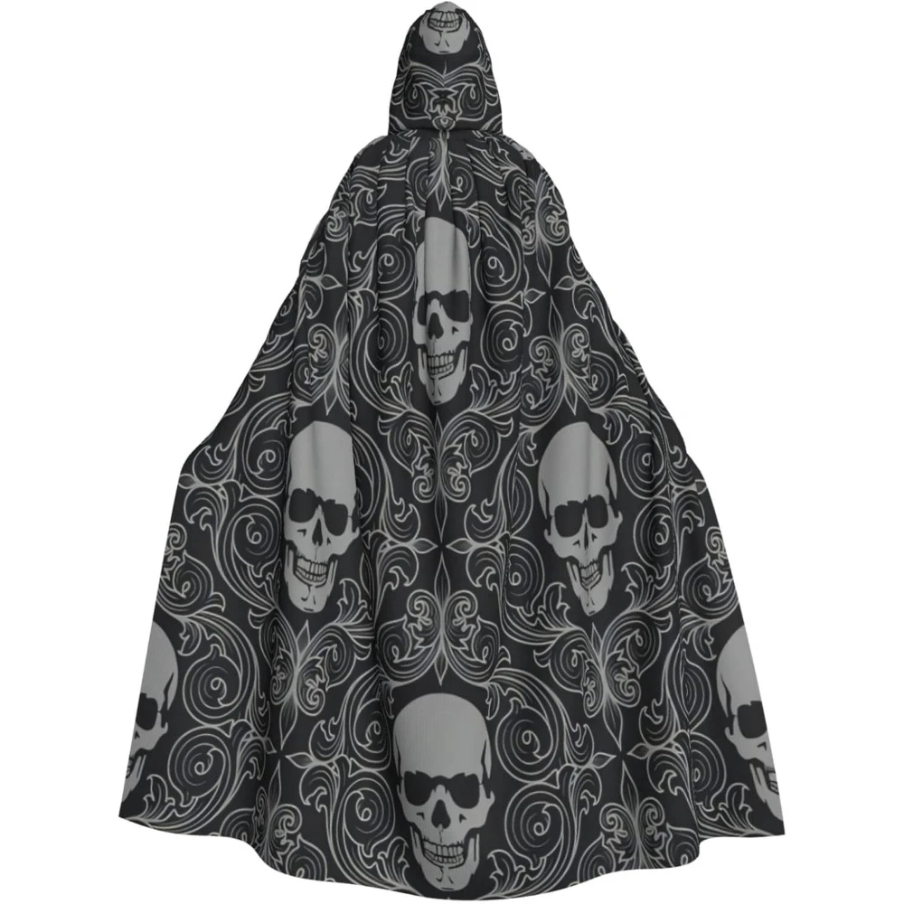 Vintage Halloween Black Victorian Gothic Skull Damask Halloween Wizard Witch Hooded Robe Cloak Christmas Hoodies Cape