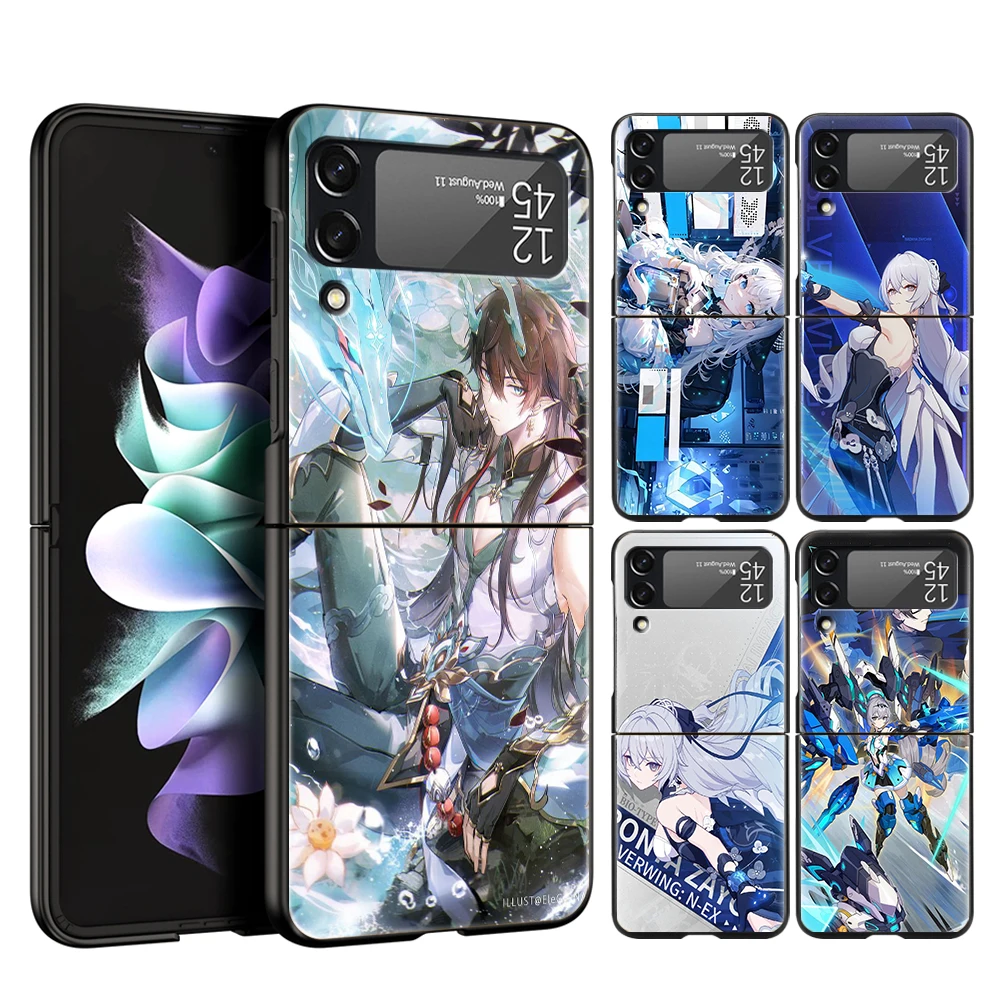 Honkai Star Rail Game Same Style Hard PC Phone Case For Samsung Galaxy Z Flip 5 4 3 Black Cover For Galaxy Z Flip 6 Foldable Bag