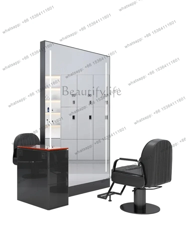NewBarber Shop Mirror for Hair Salon Hair Salon Dressing Table Hair Cutting with Light Full Body Single Double-Sided