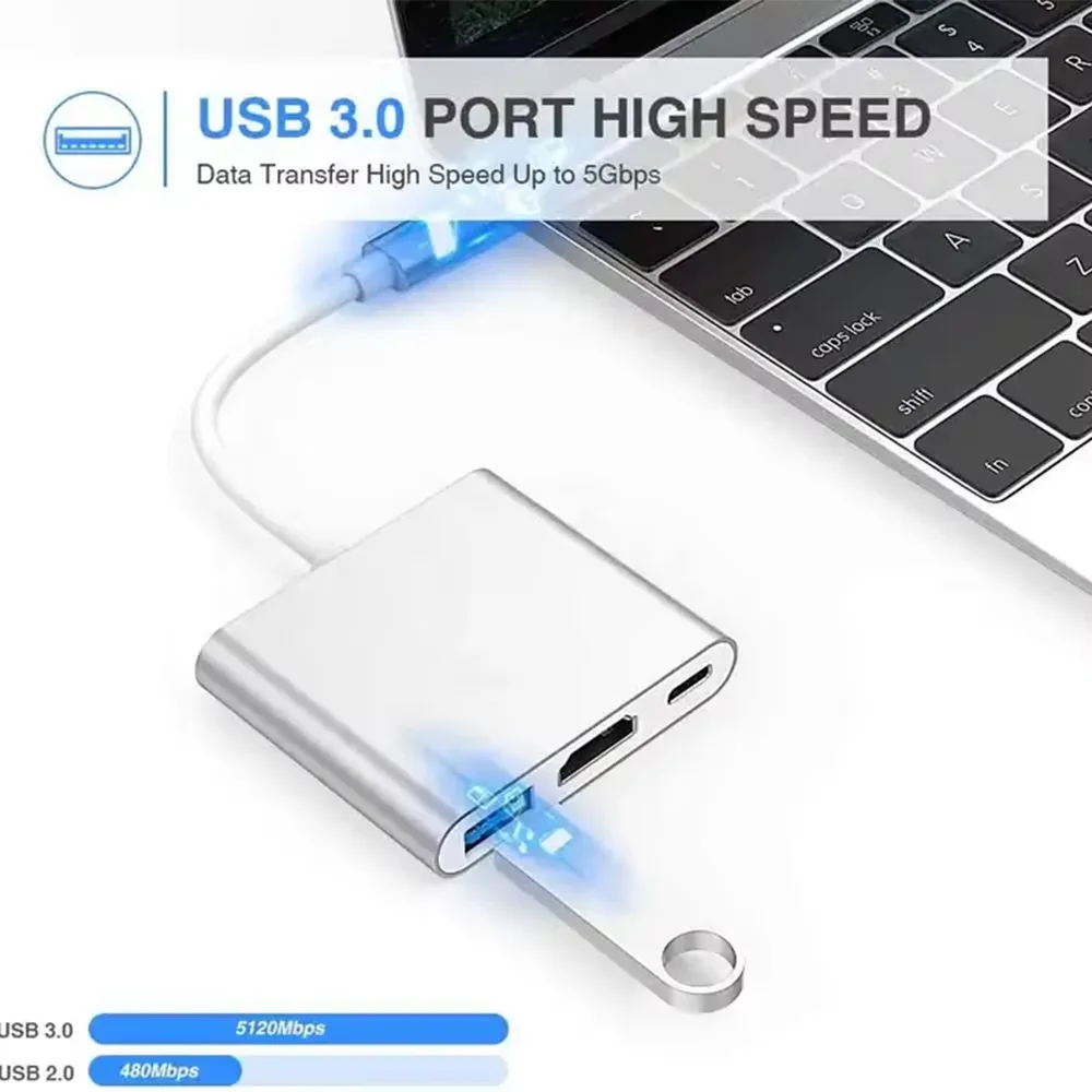 

3 In 1 USB C Hub Type-c To HDMI-Compatible HUB Adapter USB 3.0 PD Charging Splitter For MacBook Air Pro Huawei Samsung Nintendo