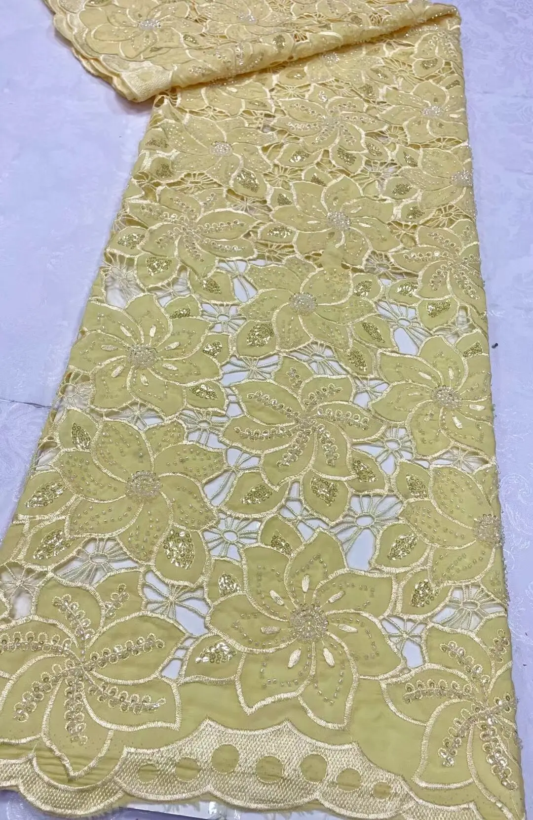 African Nigerian Tulle Lace Fabric，for Sewing Wedding Party Gown Dress, High Quality,Embroidered Cotton Damask, 5Yard, 2024