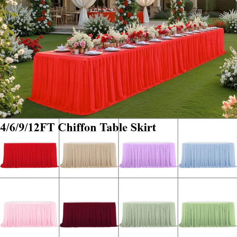 4/6/9/14FT Chiffon Table Skir Tulle Ruffle Table Cloth for Wedding Birthday Party  Baby Shower Cake Single Table Decorations