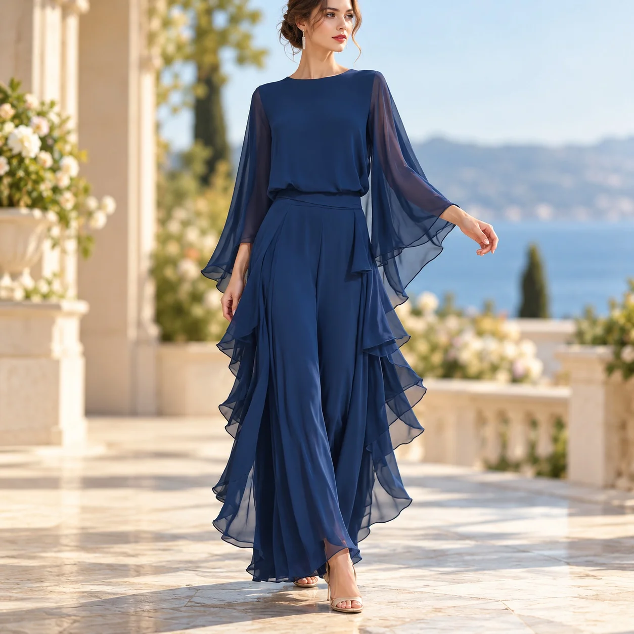Bell Sleeve 7 8 Sleeve Set with Asymmetric Design Wash Treatment Casual Style Women Sets for Spring Season Summer Season
