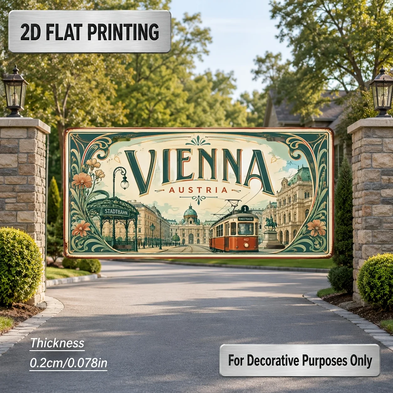 2D Flat, [2D Flat] 2D Flat, 1pc, Vienna-themed Vintage Sign, for Decorative Use Only, Aluminum Decorative Plaque, Gift for Frien