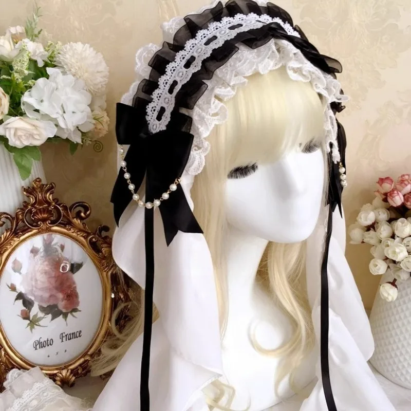 

Lolita White Nun Headscarf Flower Wedding Lolita Headdress Pearl Hairband