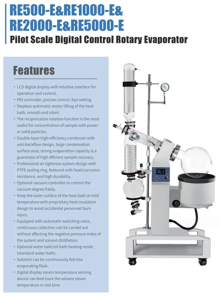2025 Prodotti Premium RE5000-E Evaporatore rotante a controllo digitale con scala pilota