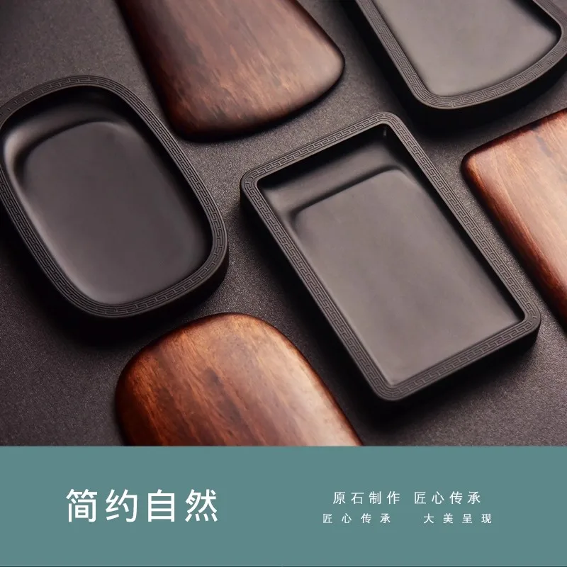 She Inkstone with Lid | Antique Chinese Ink Stone for Calligraphy | Huiwen Pattern Small Script Writing | Gift for Calligraphy