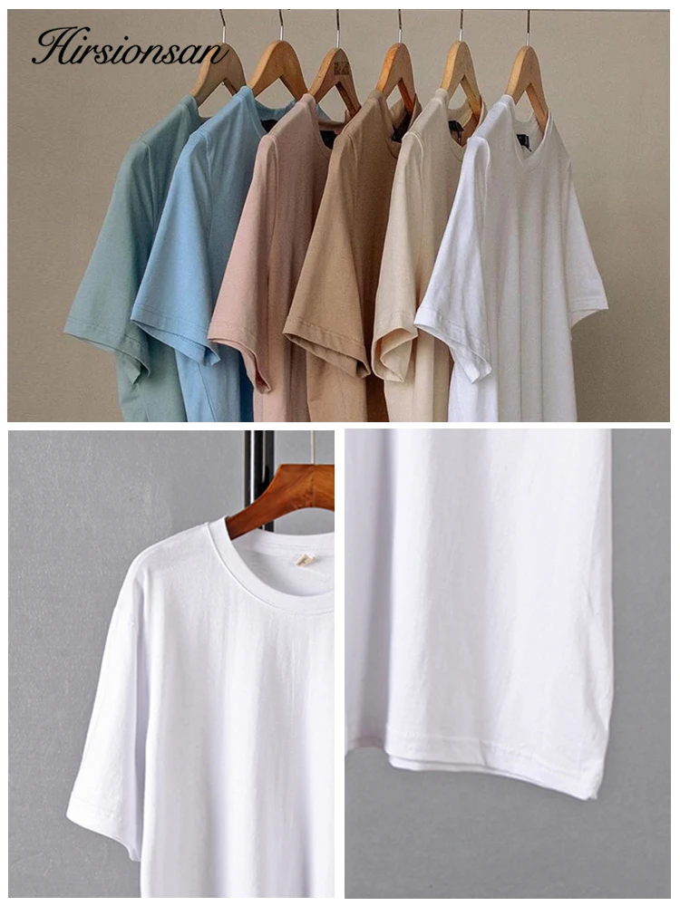Hirsionsan-トレンディな女性用コットンTシャツ,ラウンドネックの柔らかく半袖Tシャツ,シンプルな女性用トップス100%
