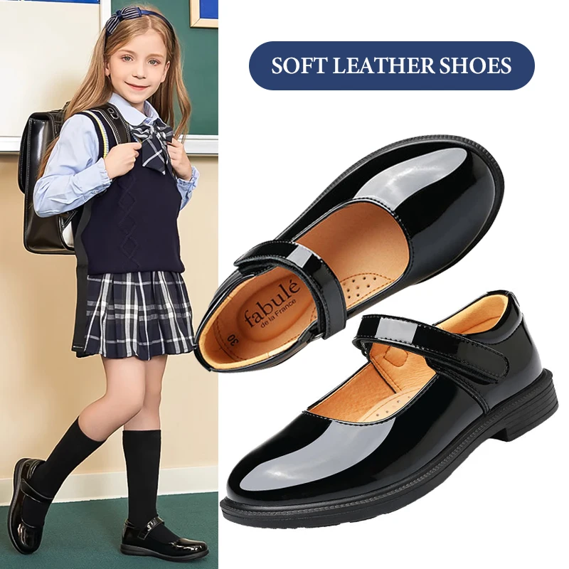 Performance Shoes Princess Girl Shoe British Style Mary Jane Student Black Soft Bottom Child Barefoot Women's Leather Shoes Kids