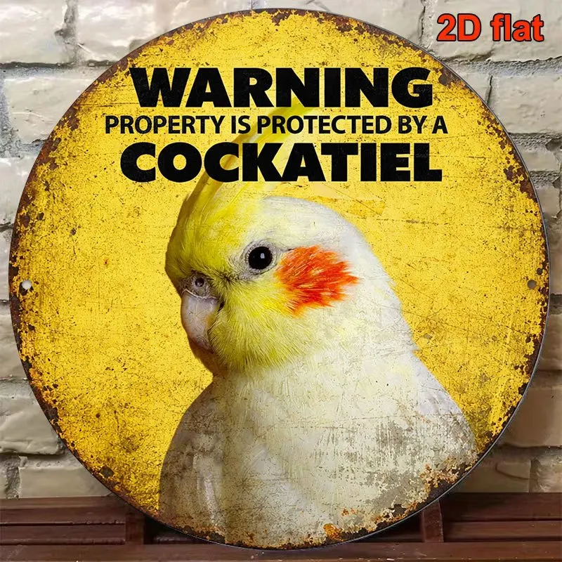 2D Flat, 1pc 2D Flat Wooden Print. Round Sign, Vintage Parrot Plaque, Cockatiel Decorative Sign, Suitable for Yard Decor, Porch