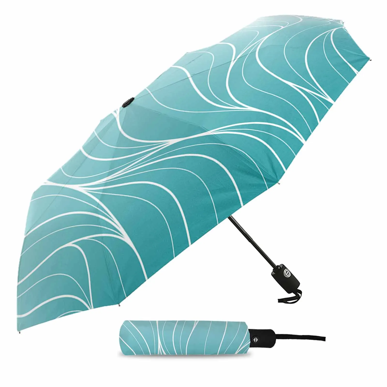 Duck Blue Gradient Line Texture Fully-automatic Umbrella for Outdoor Kids Adults Printed Umbrella Foldable Eight Strand Umbrella