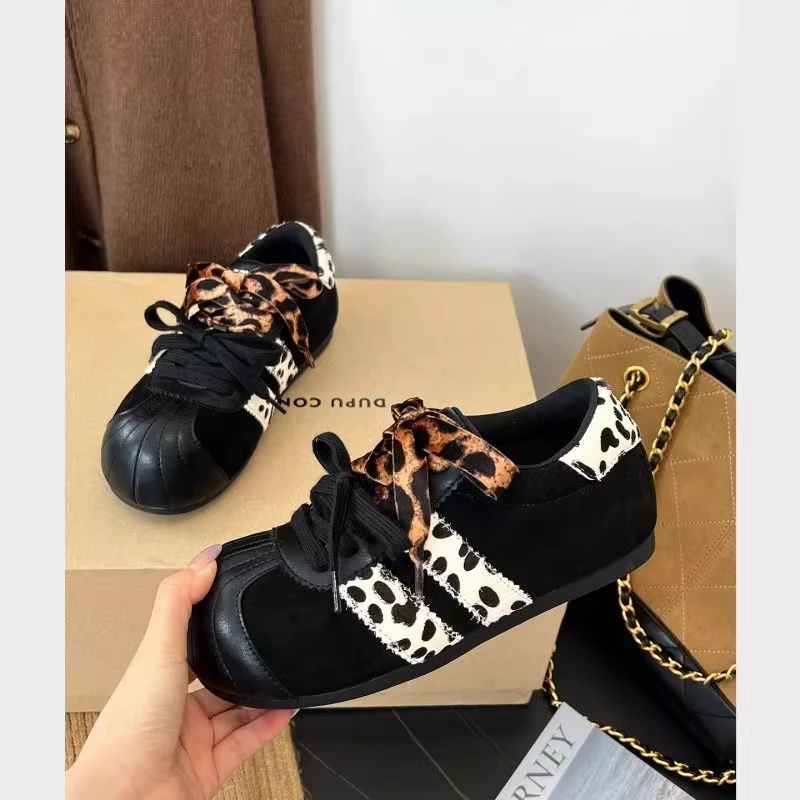 Picture 5: Girls' Retro Leopard Print Sneakers - Casual Lace-Up Kids' Fashion Shoes for Daily Wear Comfort Children Sneakers for Girls Boys