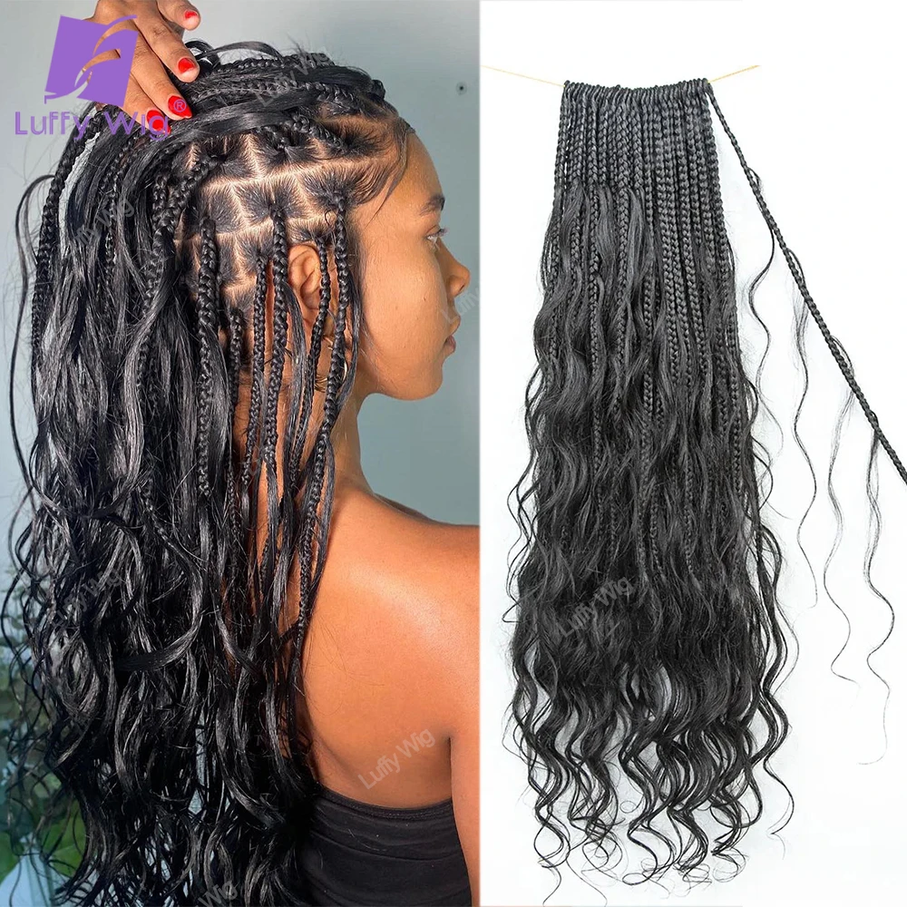 

Crochet Boho Box Braids With Human Hair Curls Knotless Pre-looped Synthetic Bohemian Faux Braiding Hair For Black Women Luffywig