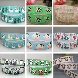 DHK 22mm 5yards Panda Animals Alpaca Cow Printed Grosgrain Ribbon Accessories Headwear Decoration Collar DIY Sewing Craft E2229