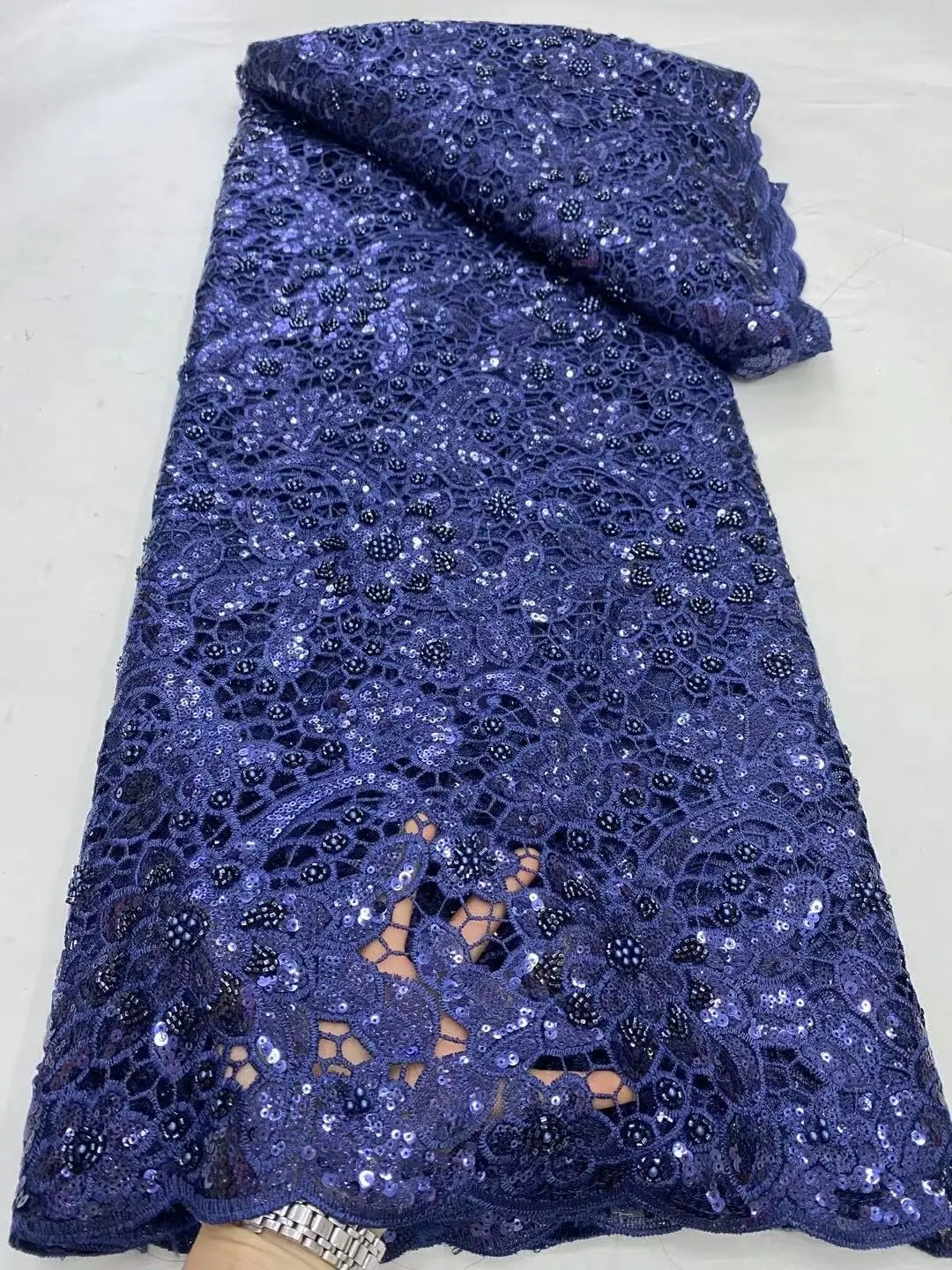 2024 African Nigerian High Quality Lace Fabric Embroidery  French Tulle Wedding Party Dress Water Soluble Sequins 5Yards DP0161