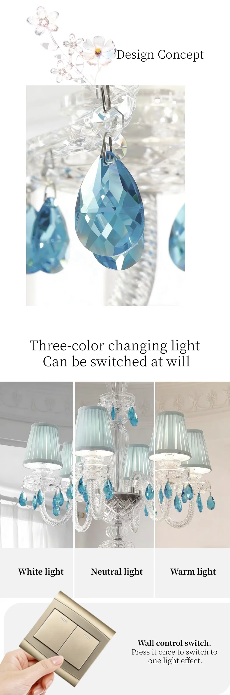 Light Blue K9 Crystal LED Chandelier