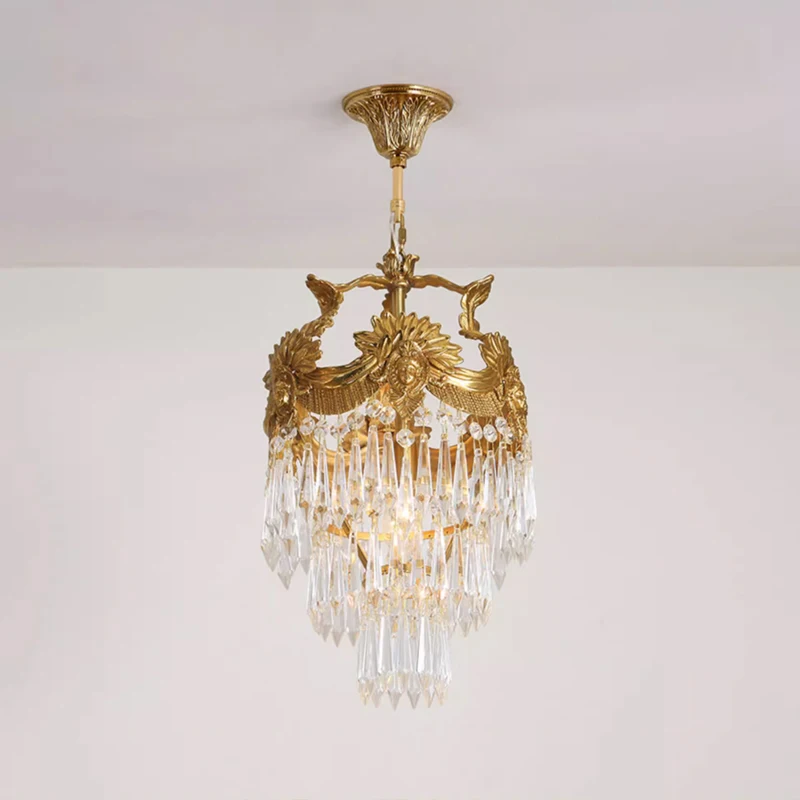 Antique French Brass Hand Carving Chandelier Imperial Castle Luxury Hanging Crystal Decorative Pendant Light