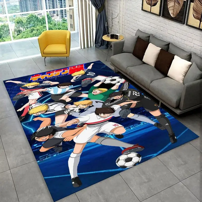 Retro Captain Tsubasa Soccer Cartoon Carpet Rug for Bedroom Living Room Sofa Doormat Home Decor,Kid Game Area Rug Non-slip Gift
