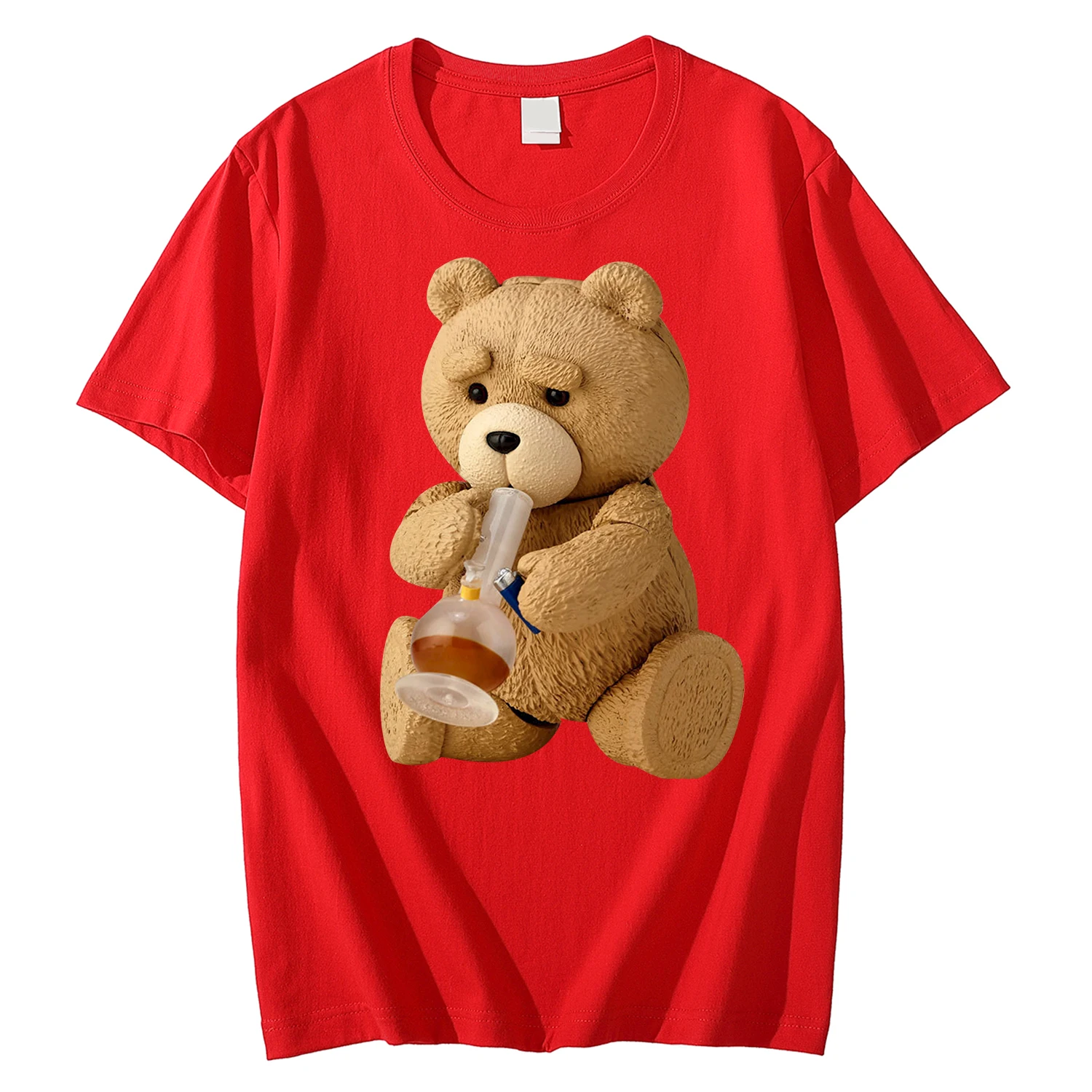 New Men\'s Print Cute Teddy Bear Drinking Beer Poster T-Shirt Summer Short Sleeve Top Cotton T-Shirt Cool T-Shirt Top Streetwear