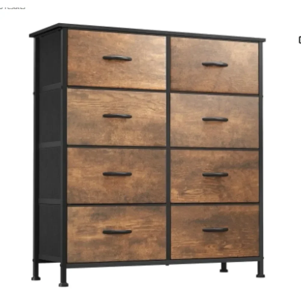 

Fabric Dresser with 8 Drawers, Chest of Drawers with Fabric Bins, Tall Dresser with Wood Top for Bedroom, Closet, Entryway