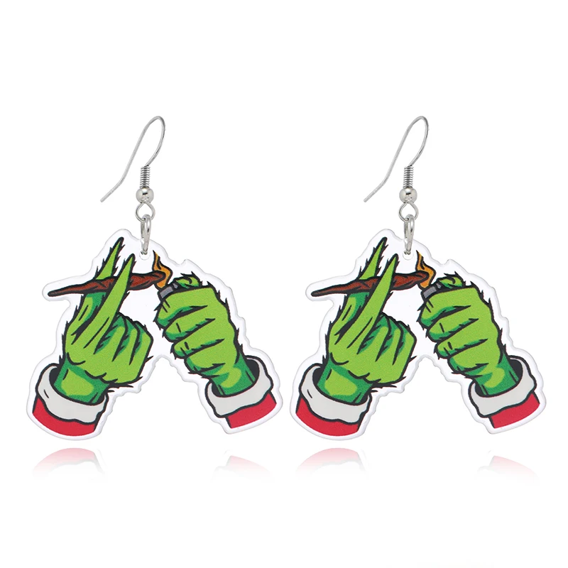 Hot selling acrylic Christmas green headed monster earrings necklace keychain bag pendant accessories in Europe and America